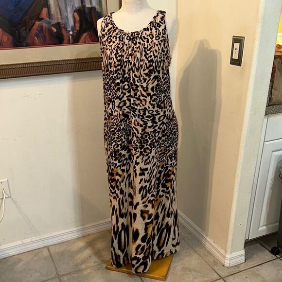 Chico’s Cotton-Gauze Leopard Print Maxi Dress Size 1-Medium - Picture 1 of 12